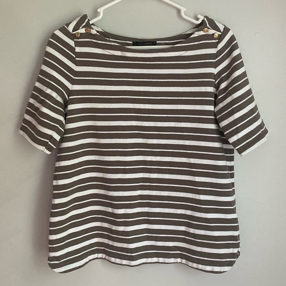 Banana Republic Nautical Boatneck Brown and White Striped Shirt